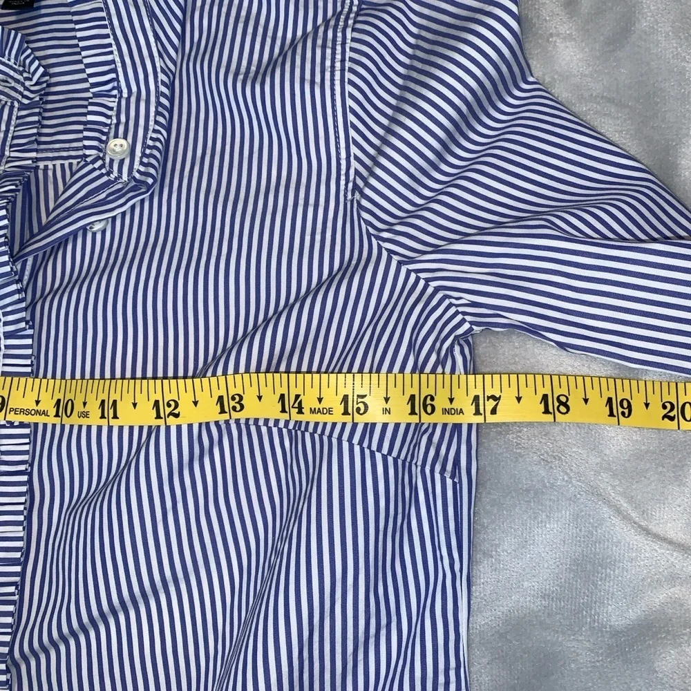 J CREW women’s Striped Navy White ruffled Mandarin-Collar button down Shirt 00
